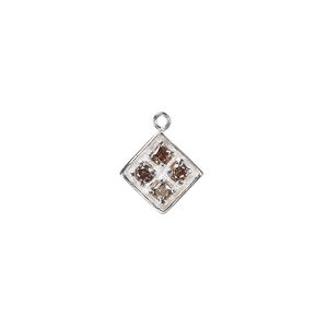Drop, cubic zirconia and sterling silver, brown, 11mm faceted diamond. Sold individually.