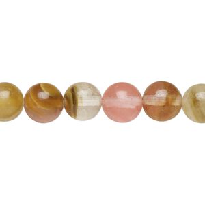 Bead, watermelon "quartz" glass, 8mm round. Sold per 15-1/2 to 16-inch strand.