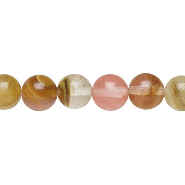 Bead, watermelon "quartz" glass, 8mm round. Sold per 15-1/2 to 16-inch strand. image number 0