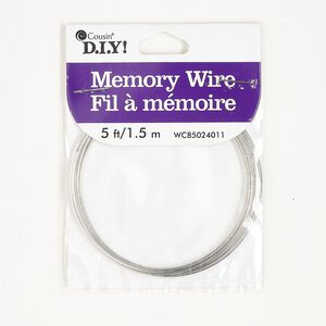 Memory wire, silver-finished steel, 2-1/4 inch bracelet, light duty, 21 gauge. Sold per pkg of 5 feet, approximately 8 loops.