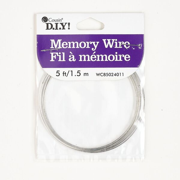 Memory wire, silver-finished steel, 2-1/4 inch bracelet, light duty, 21 gauge. Sold per pkg of 5 feet, approximately 8 loops. image number 0