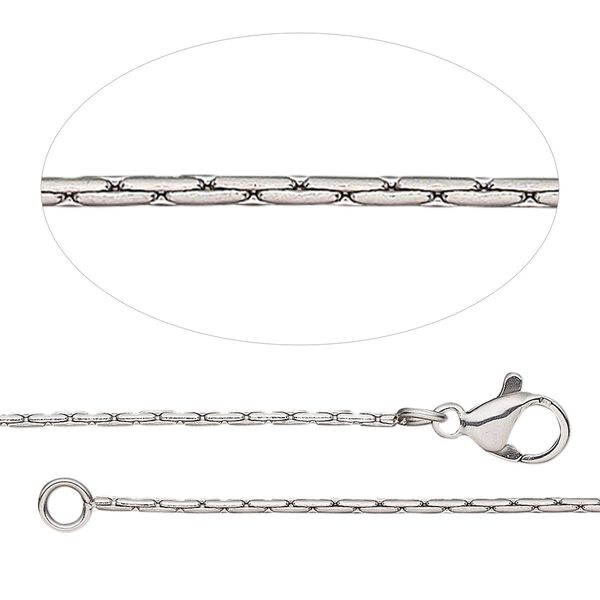 Chain, stainless steel, 1mm rectangle cable, adjustable at 16 and 18 inches with lobster claw clasp. Sold individually. image number 0