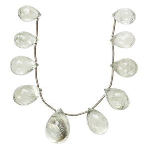 Green quartz 1pkg10, hand-cut top-drilled faceted teardrop bead graduated 15x11mm-26x16mm