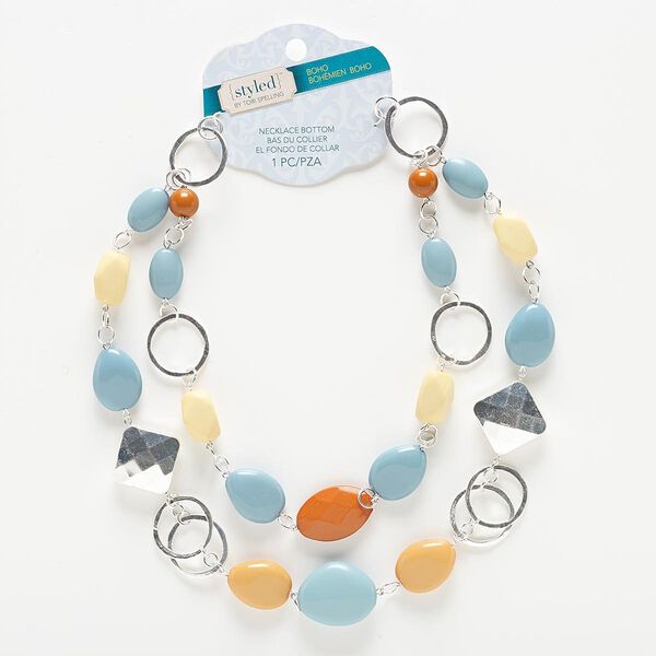 Necklace component, 2-strand, acrylic / silver-coated plastic / silver-finished steel, multicolored, 16 inches. Sold individually. image number 0