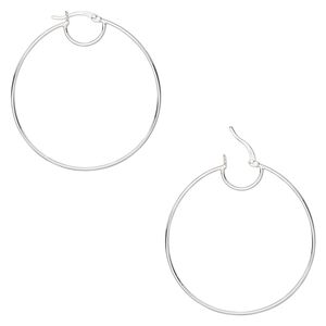 Hoop, sterling silver, 45mm round with closed loop, 19 gauge. Sold per pair.