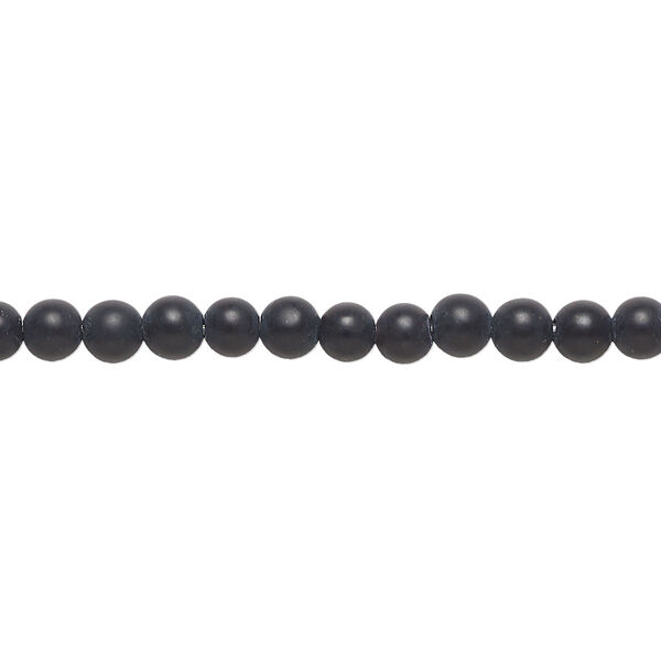 Bead, black onyx (dyed), matte, 4mm round, B grade, Mohs hardness 6-1/2 to 7. Sold per 15-1/2" to 16" strand. image number 0
