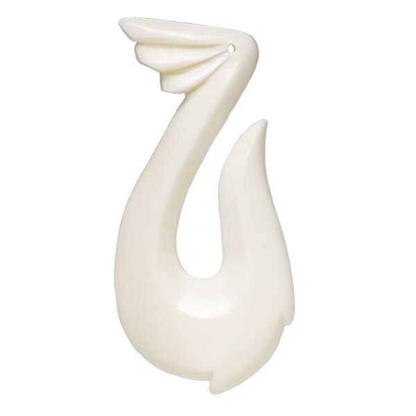 Focal, bone (bleached), 67x37mm hand-cut single-sided carved winged hook, Mohs hardness 2-1/2. Sold individually. image number 0