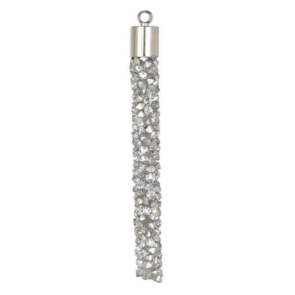 Focal, glass / resin / imitation rhodium-finished brass, silver, 53x6mm stick. Sold per pkg of 4. image number 0