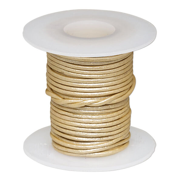 Cord, leather (coated), metallic beige, 0.5-0.8mm round. Sold per 5-yard spool. image number 0