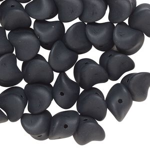 Bead, Czech pressed glass, opaque matte black, 11x8mm pinched oval. Sold per 1-ounce pkg, approximately 35 beads.