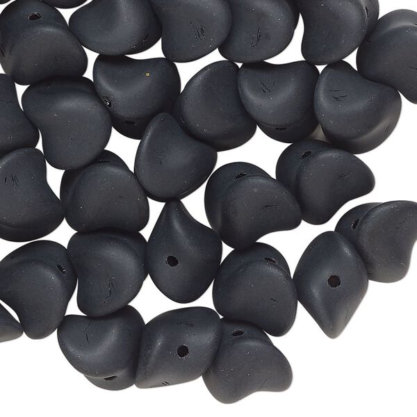 Bead, Czech pressed glass, opaque matte black, 11x8mm pinched oval. Sold per 1-ounce pkg, approximately 35 beads. image number 0