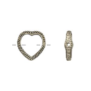 Bead frame, antique gold-finished "pewter" (zinc-based alloy), 14mm open heart with rope edge, fits up to 10mm bead. Sold per pkg of 2.