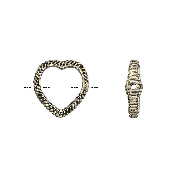 Bead frame, antique gold-finished "pewter" (zinc-based alloy), 14mm open heart with rope edge, fits up to 10mm bead. Sold per pkg of 2. image number 0