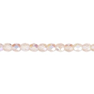 Bead, Czech fire-polished glass, light rose AB, 4mm faceted round. Sold per 15-1/2" to 16" strand.