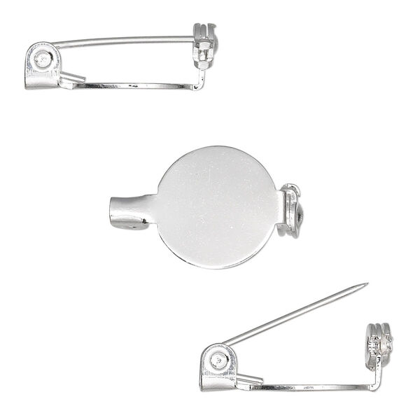 Pin back, silver-plated steel, 1/2 inch round. Sold per pkg of 100. image number 0