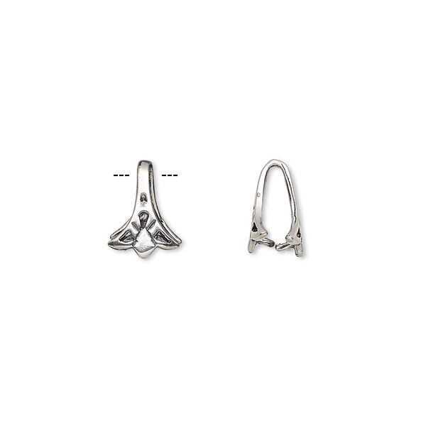 Bail, ice-pick, antique silver-plated brass, 10.5x7.5mm with triangle design, 8mm grip length. Sold per pkg of 2. image number 0