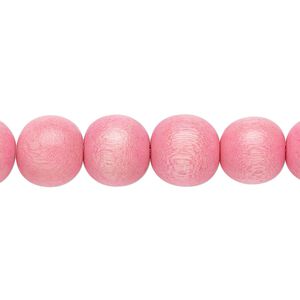 Bead, Taiwanese cheesewood (dyed / waxed), light pink, 9-10mm round. Sold per pkg of (2) 15-1/2" to 16" strands.