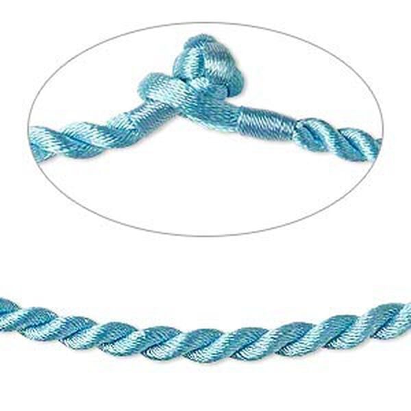 Necklace cord, satin-finished nylon, light blue, 3mm twisted round, 16 inches with knot closure. Sold per pkg of 2. image number 0