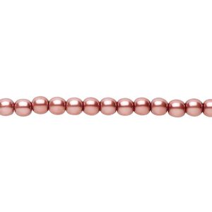 Bead, Czech pearl-coated glass druk, rose, 4mm round. Sold per 15-1/2" to 16" strand.