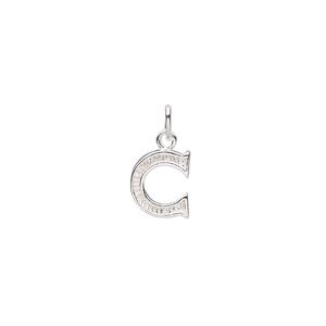Charm, sterling silver, 9x8mm fancy block alphabet letter "C." Sold individually.