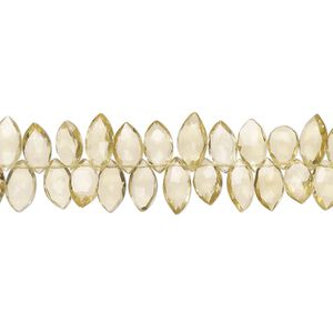 Lemon quartz 1pkg1, hand-cut top-drilled faceted puffed marquise bead 9 inch graduated 8x5mm-13x7mm
