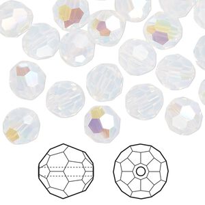 Bead 288pk white opal shimmer, Swarovski® 8mm round 5000