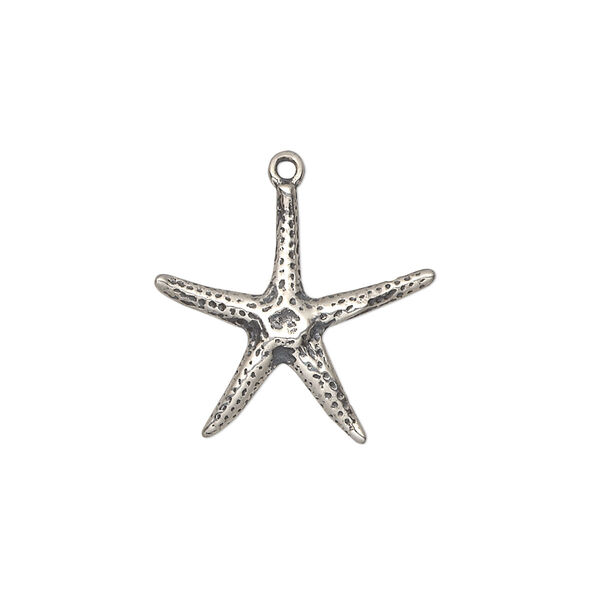 Charm, sterling silver, 20x19mm starfish. Sold individually. image number 0