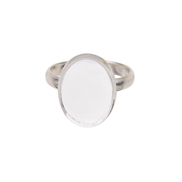 Ring, sterling silver, 3mm wide with smooth rim and 16x12mm oval bezel setting, size 9. Sold individually. image number 0