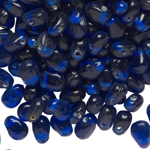 Bead, lampworked glass, translucent cobalt blue, 6x5mm-9x6mm top-drilled puffed teardrop. Sold per 2-ounce pkg, approximately 210 beads. image number 0
