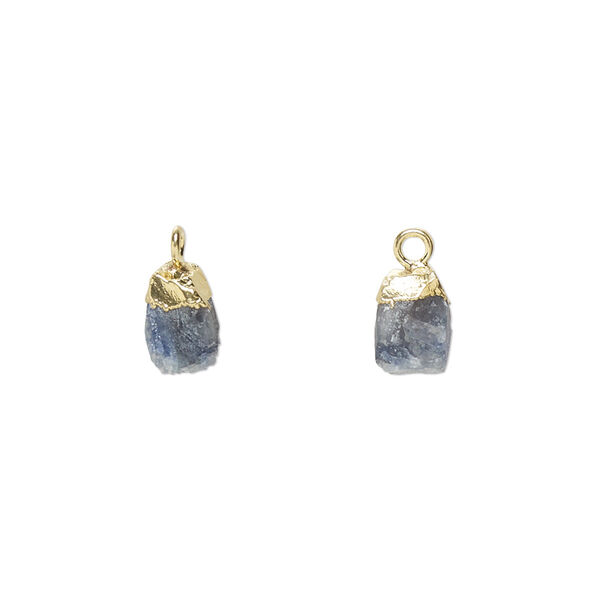 Drop, electro-coated blue sapphire (heated) and gold-plated sterling silver, 8x5mm-9x7mm hand-cut nugget, Mohs hardness 9. Sold individually. image number 0