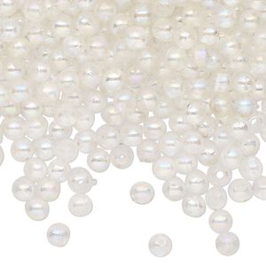 Bead, acrylic, translucent iris clear, 4mm round. Sold per 2-ounce pkg, approximately 1660 beads.