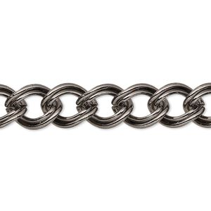 Chain 1pkg1 gunmetal-plated curb, 9.5mm double, brass 50 foot unfinished