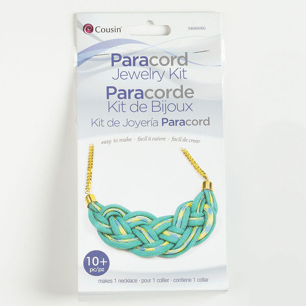 Paracord necklace kit, nylon and gold-finished steel, multicolored. Sold per set. image number 0