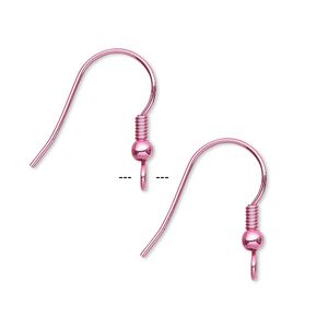 Ear wire fishhook 1pkg10, 19mm / 3mm ball / 4mm coil / open loop, 21 gauge brass / electro-coated pink 5 pair