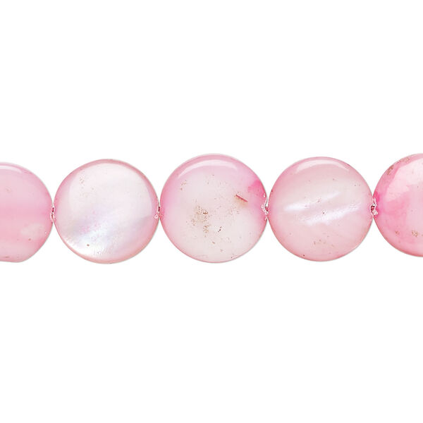 Mother-of-pearl shell 1pkg1, puffed flat round bead 15 inch pink 11-12mm image number 0