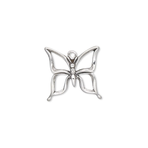 Charm, antiqued sterling silver, 16.5x16mm single-sided butterfly with open wings. Sold individually. image number 0