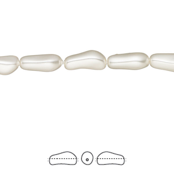 Pearl 10pk white, Crystal Passions® 10x4mm baroque elongated 5844 image number 0