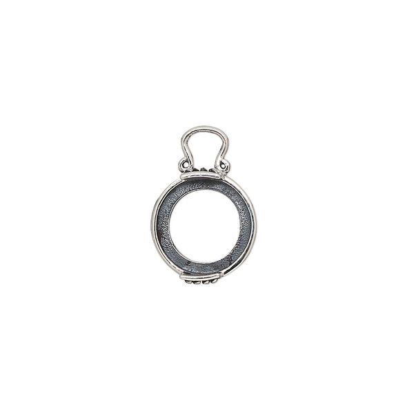 Drop, antiqued sterling silver, 11mm round with marquise design and open back with 10mm 2-prong round cabochon setting. Sold individually. image number 0