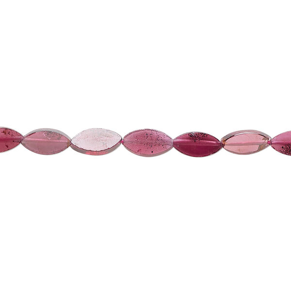 Bead, rhodolite garnet (dyed), 5x3mm-12x7mm graduated hand-cut flat marquise, B grade, Mohs hardness 7 to 7-1/2. Sold per 15-1/2" to 16" strand. image number 0