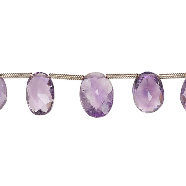 Amethyst 1pkg15, hand-cut top-drilled faceted oval bead natural B grade, 10x8mm-12x10mm image number 0