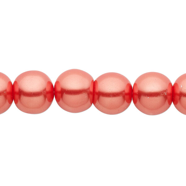 Bead, crystal pearl, orange-red, 10mm round. Sold per pkg of (2) 15-1/2" to 16" strands, approximately 80 beads. image number 0