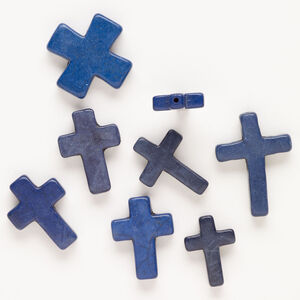 Bead, "howlite" (resin) (imitation) 1pkg8, blue and dark blue, 25x18mm-37x27mm cross.