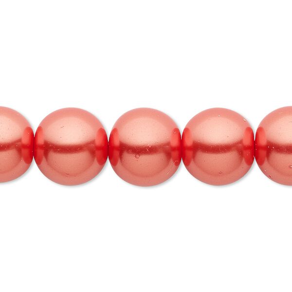 Bead, crystal pearl, orange-red, 12mm round. Sold per 15-1/2" to 16" strand, approximately 30 beads. image number 0