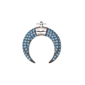 Drop, cubic zirconia and silver-finished brass, turquoise blue, 20x19mm single-sided naja. Sold individually.