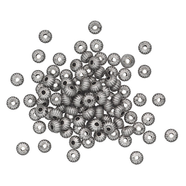 Bead, antique silver-plated brass, 4.5x3mm corrugated saucer. Sold per pkg of 100. image number 0