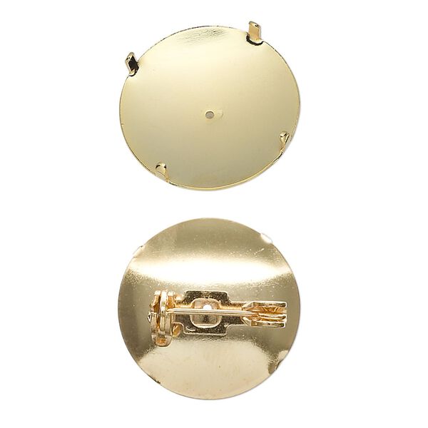 Pin back, gold-plated steel, 19mm 4-prong round. Sold per pkg of 10. image number 0