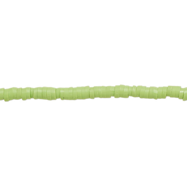 Bead, polymer clay, opaque lime green, 3x1mm heishi. Sold per pkg of (2) 15-1/2 to 16-inch strands. image number 0