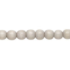 Bead, Taiwanese cheesewood (dyed / waxed), light grey, 5-6mm round. Sold per pkg of (2) 15-1/2" to 16" strands.
