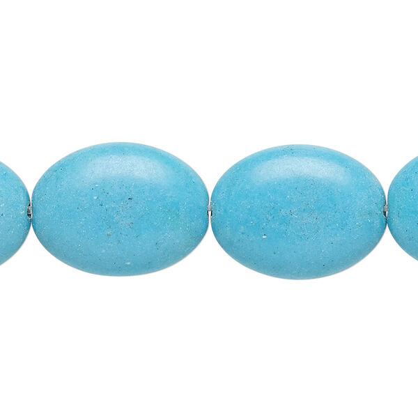 Bead, magnesite (dyed / stabilized), blue, 19x15mm puffed oval, C grade, Mohs hardness 3-1/2 to 4. Sold per 15-inch strand. image number 0