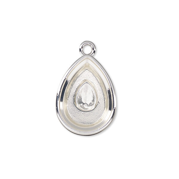 Drop, Almost Instant Jewelry®, silver-plated "pewter" (zinc-based alloy), 20x15mm teardrop with 18x13mm pear setting. Sold per pkg of 2. image number 0